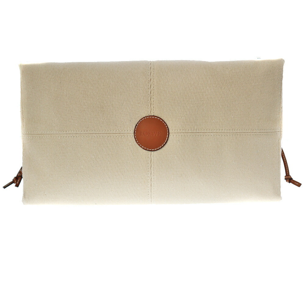 Loewe Cushion Tote Bag Shoulder Leather Brown Ivory White Tan Logo - Picture 4 of 9